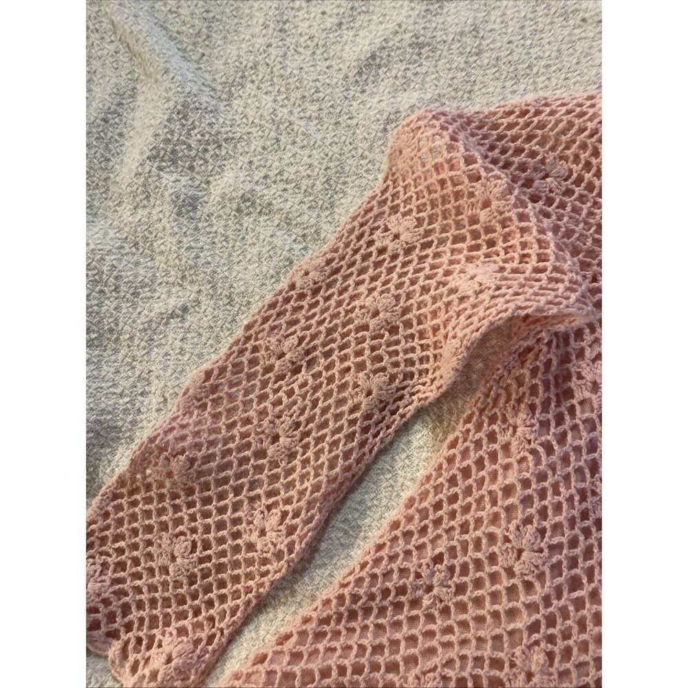 Vintage Aesthetic Pink Crochet Lace Long Sleeve Top Medium Romantic Shabby Chic - Picture 4 of 9